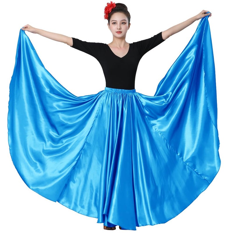 Sancan Women Full Ankle Length Retro Long Maxi Skirt for Dance Gypsy Costume Church Praise Worship Celebration Party Cosplay (Lake Blue) - Image 2
